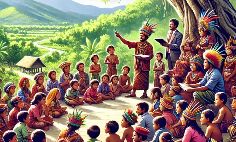 Ilustrasi Anak papua sedang belajar